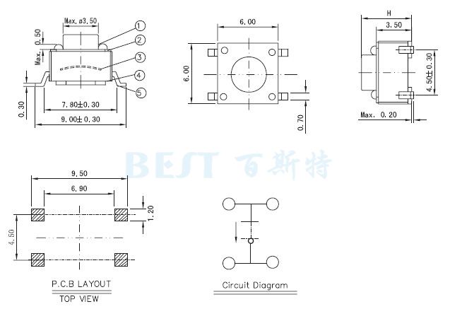 輕觸開(kāi)關(guān)6×6_TS-1109W_參考圖紙